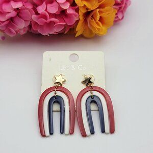 Lou & Co Patriotic USA Drop Earrings 2 Inch Gold Tone Pierced Post